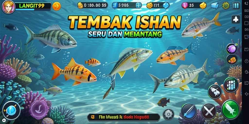 Tampilan gameplay LANGIT99 yang seru saat menembak ikan di laut.