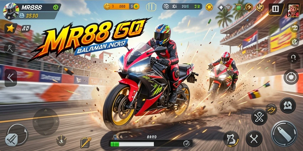 Tampilan gameplay seru MR888 dengan balapan motor yang menegangkan.