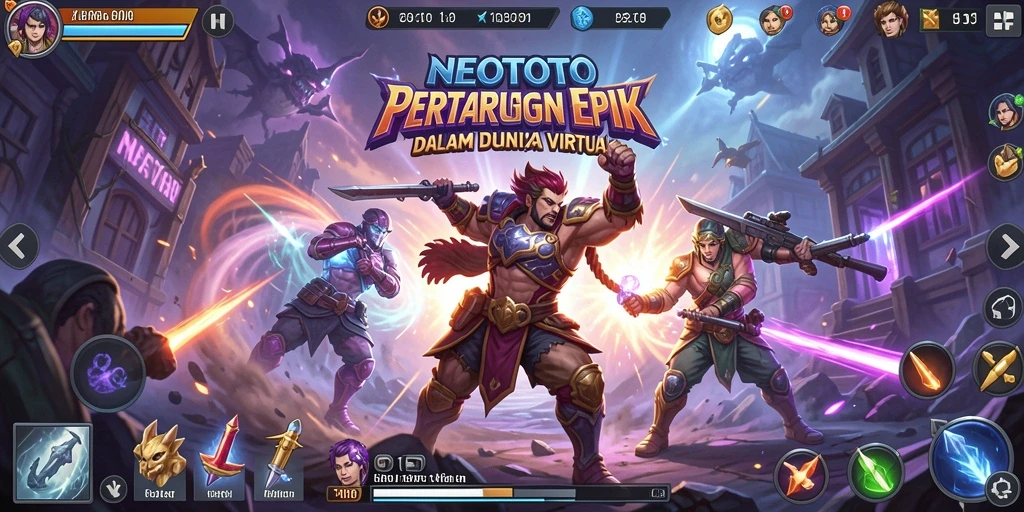 Tampilan utama gameplay NEOTOTO menampilkan pertarungan epik antara karakter-karakter kuat.