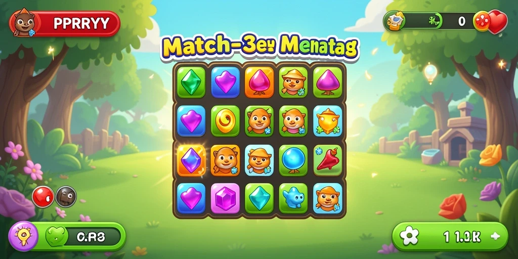 Tampilan gameplay seru dari PPRRYY dengan objek mencocok yang berwarna-warni.