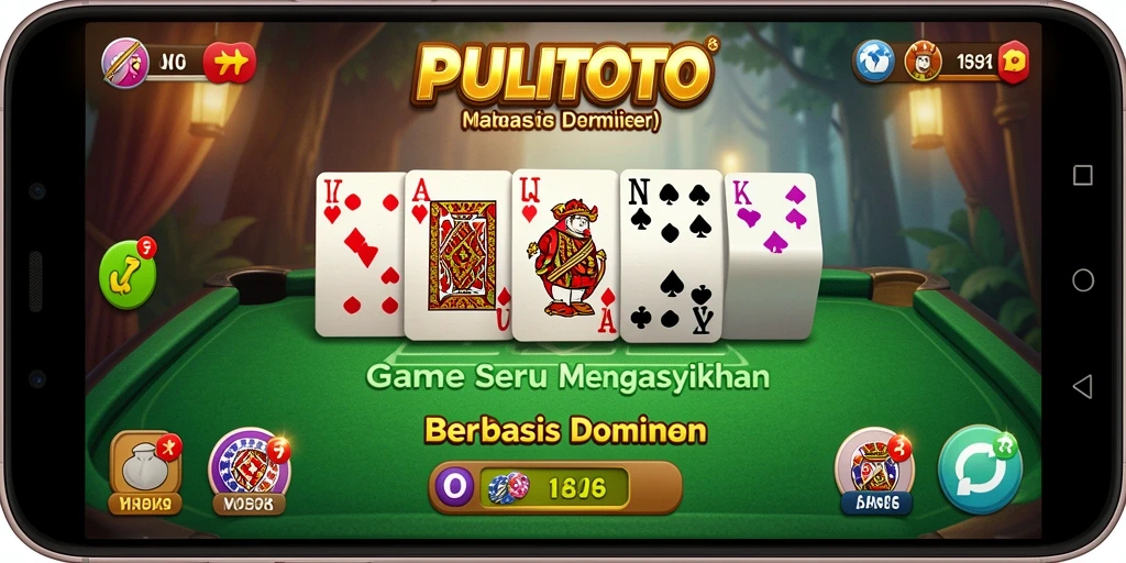 Screenshot utama PULITOTO menampilkan serunya gameplay Domino di aplikasi.