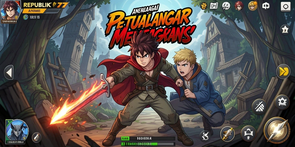 Tampilan gameplay menarik dari REPUBLIK77 dengan karakter Anime dan petualangan seru.