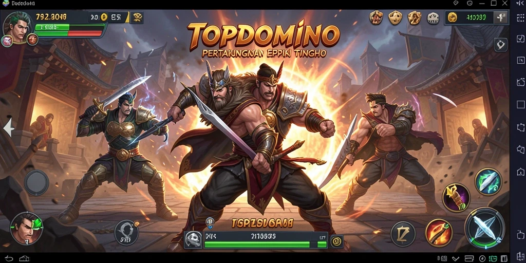 Screenshot utama <strong>TOPDOMINO</strong> menampilkan aksi pertarungan yang mendebarkan.